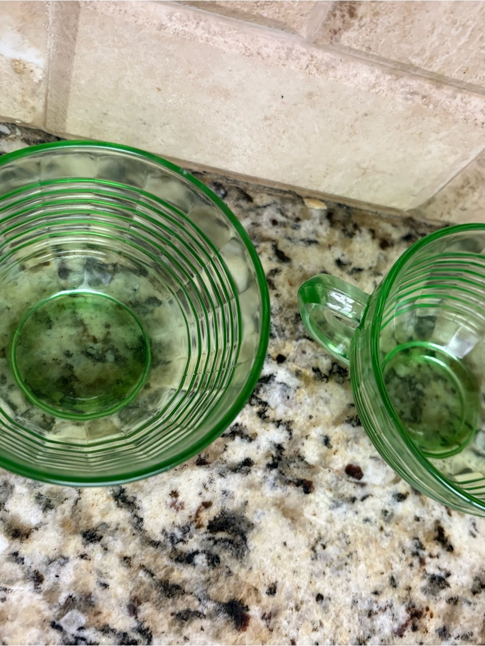 Green Glass Tea Cups - Classic Ribbed Design - Picture 3 of 5
